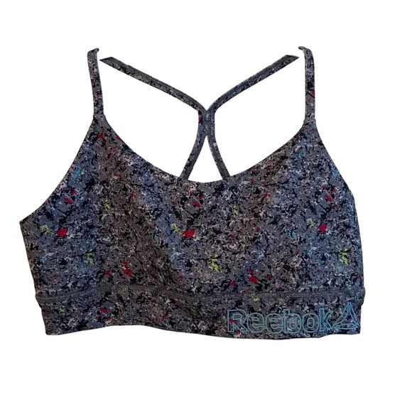 Reebok Girls Sports Bra NEW Grey Multicolor Fitted Stretch Racerback Size XXL 18 - Picture 1 of 6